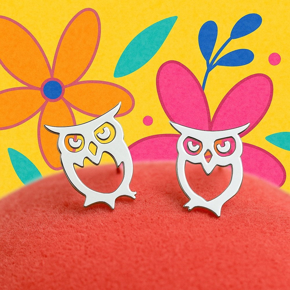 Silver Owl Stud Earrings